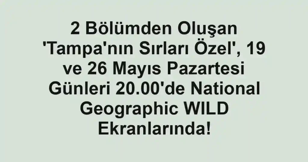 2 Bölümden Oluşan 'Tampa'nın Sırları Özel', 19 ve 26 Mayıs Pazartesi Günleri 20.00'de National Geographic WILD Ekranlarında!