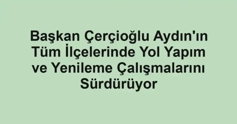 Başkan Çerçioğlu Aydın'ın Tüm İlçelerinde Yol Yapım ve Yenileme Çalışmalarını Sürdürüyor