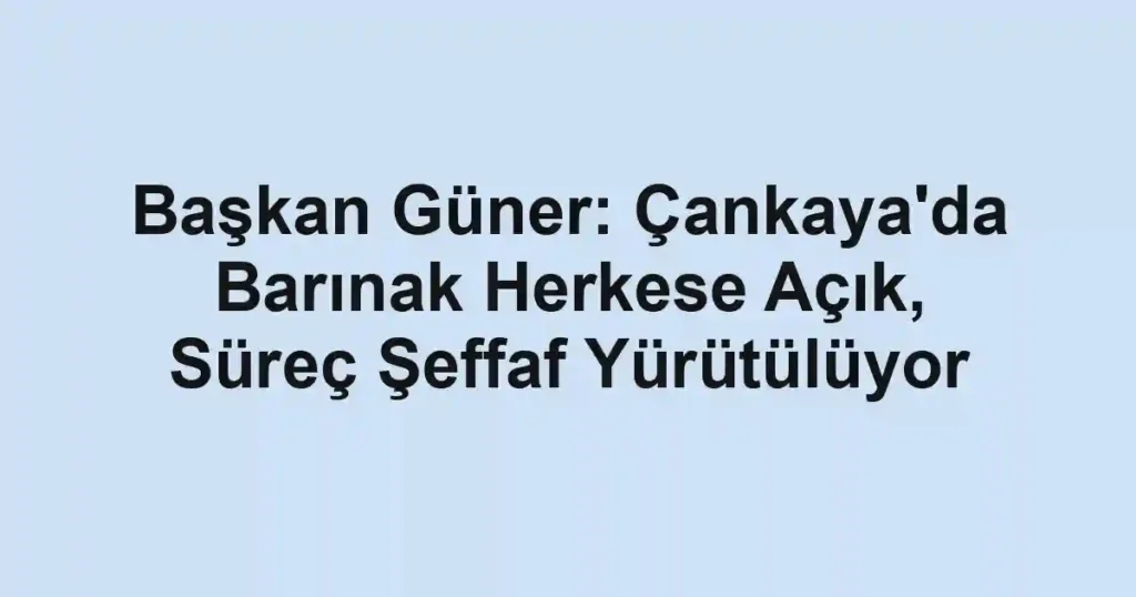 Başkan Güner: Çankaya'da Barınak Herkese Açık, Süreç Şeffaf Yürütülüyor