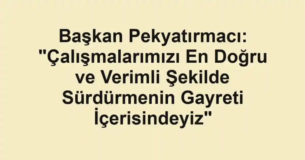 Başkan Pekyatırmacı: "Çalışmalarımızı En Doğru ve Verimli Şekilde Sürdürmenin Gayreti İçerisindeyiz"
