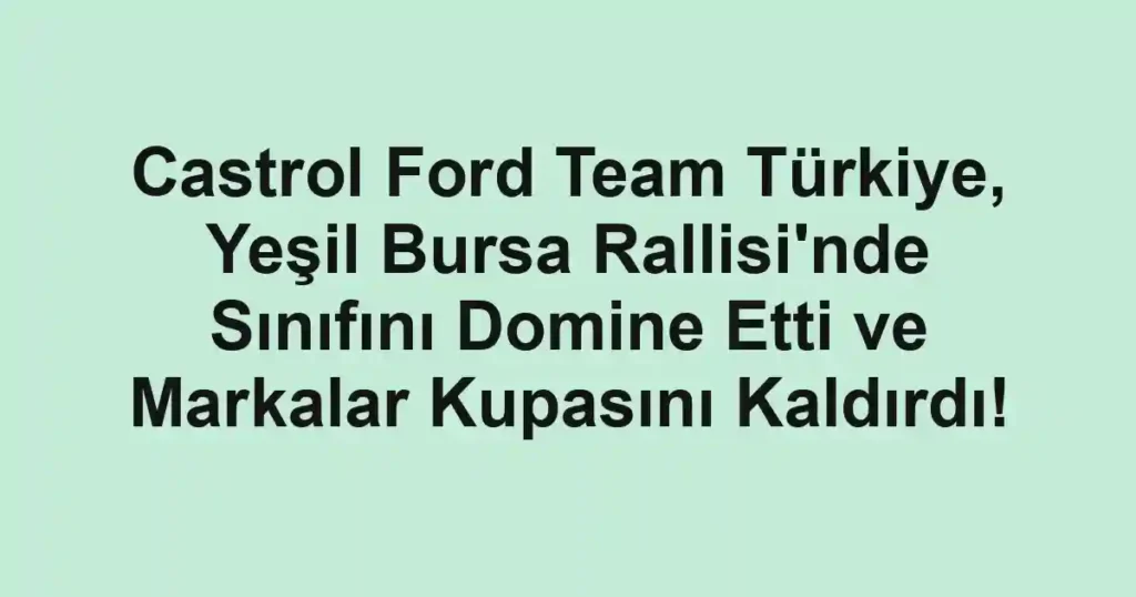 Castrol Ford Team Türkiye, Yeşil Bursa Rallisi'nde Sınıfını Domine Etti ve Markalar Kupasını Kaldırdı!