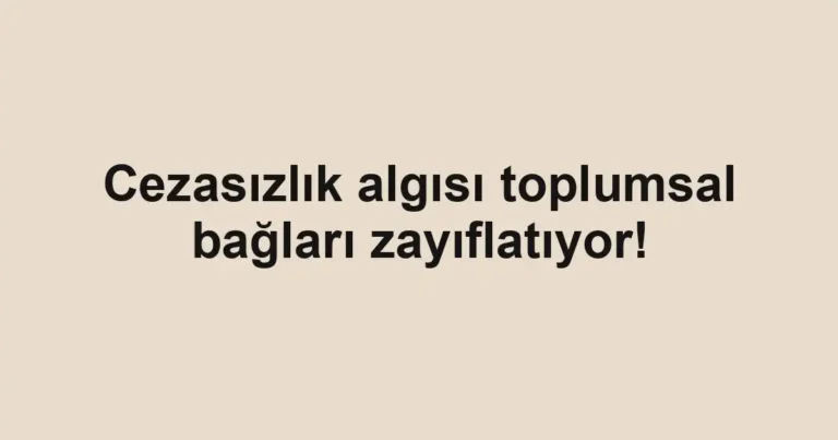 Cezasızlık algısı toplumsal bağları zayıflatıyor!