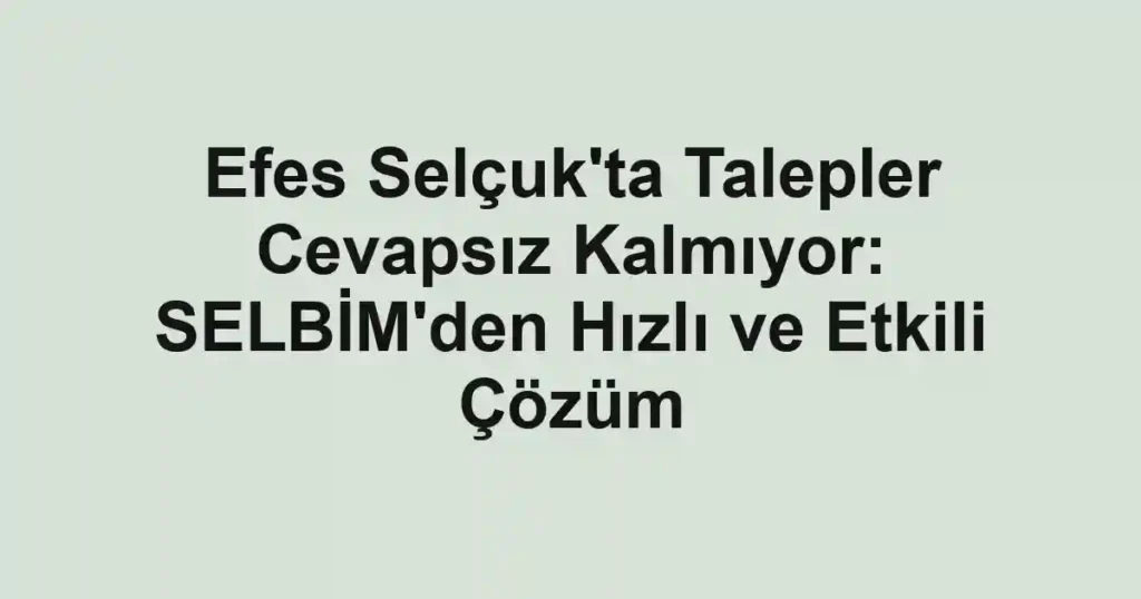 Efes Selçuk'ta Talepler Cevapsız Kalmıyor: SELBİM'den Hızlı ve Etkili Çözüm
