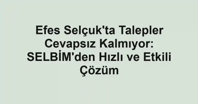 Efes Selçuk'ta Talepler Cevapsız Kalmıyor: SELBİM'den Hızlı ve Etkili Çözüm