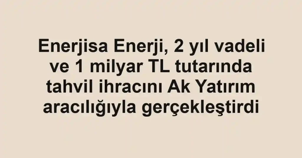 Enerjisa Enerji, 2 yıl vadeli ve 1 milyar TL tutarında tahvil ihracını Ak Yatırım aracılığıyla gerçekleştirdi
