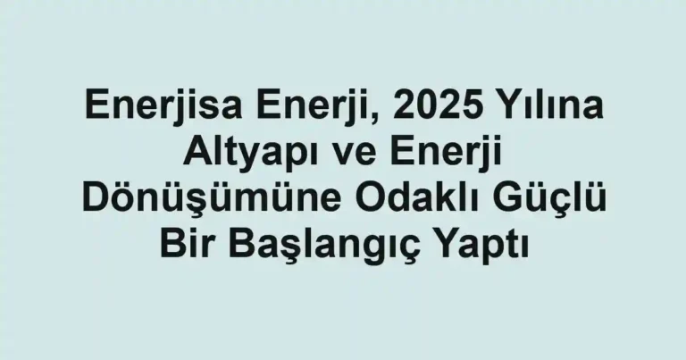 Enerjisa Enerji, 2025 Yılına Altyapı ve Enerji Dönüşümüne Odaklı Güçlü Bir Başlangıç Yaptı