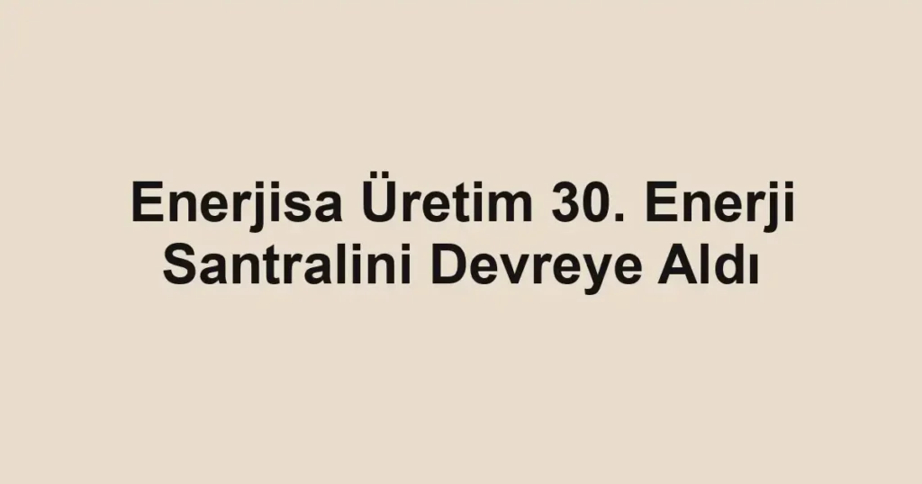 Enerjisa Üretim 30. Enerji Santralini Devreye Aldı