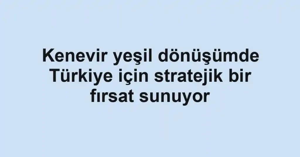 Kenevir yeşil dönüşümde Türkiye için stratejik bir fırsat sunuyor